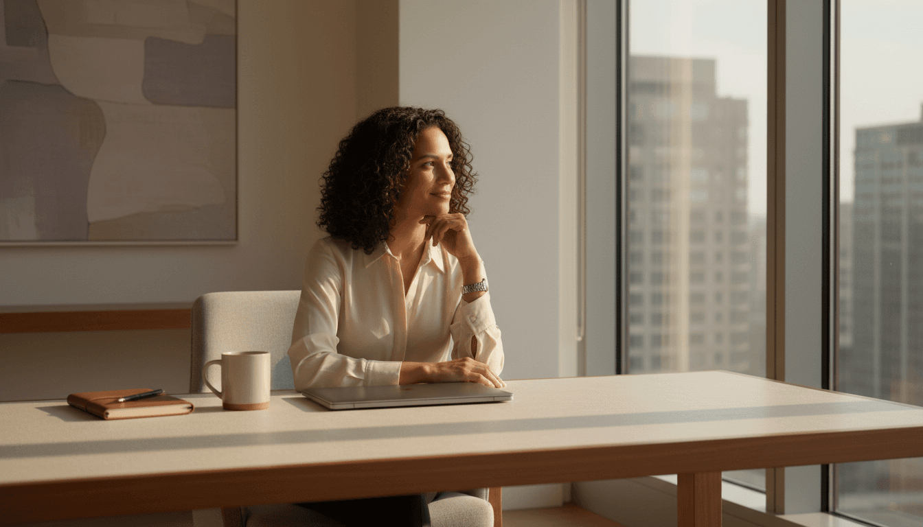 Professional reviewing career goals at a modern workspace with natural light